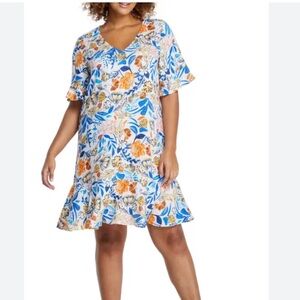 Estelle NEW Gazania Floral Linen Blend Dress Size 16W